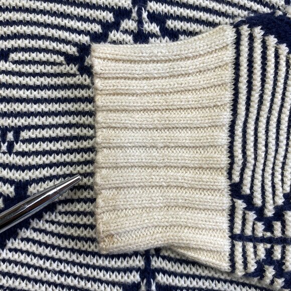 VINTAGE Jantzen Sweater Mens L Blue Geometric Pullover 90s Grunge - Picture 4 of 13